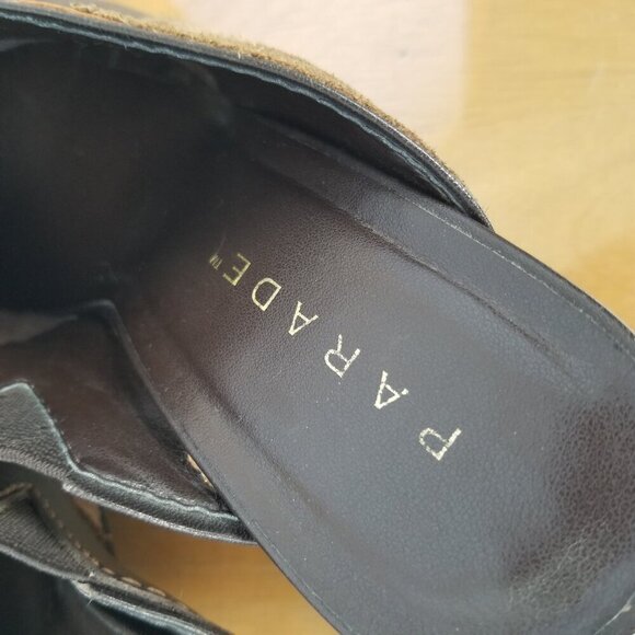 Vintage Patchwork Size 7 Clogs Mules Shoes Brown Black Leather Suede - Picture 8 of 11